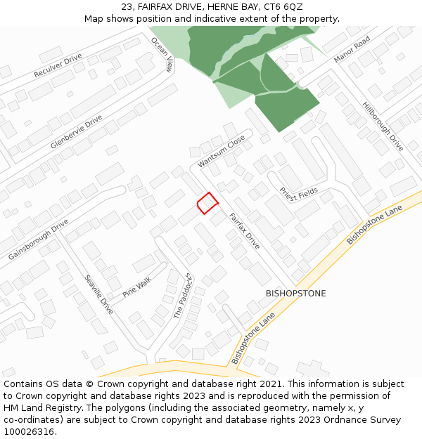 23, FAIRFAX DRIVE, HERNE BAY, CT6 6QZ: Location map and indicative extent of plot