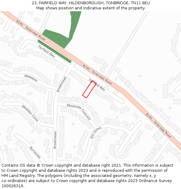 23, FAIRFIELD WAY, HILDENBOROUGH, TONBRIDGE, TN11 9EU: Location map and indicative extent of plot