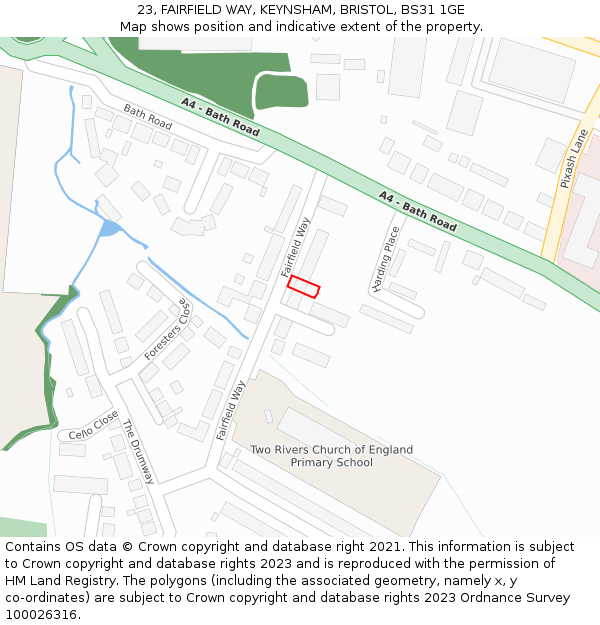 23, FAIRFIELD WAY, KEYNSHAM, BRISTOL, BS31 1GE: Location map and indicative extent of plot