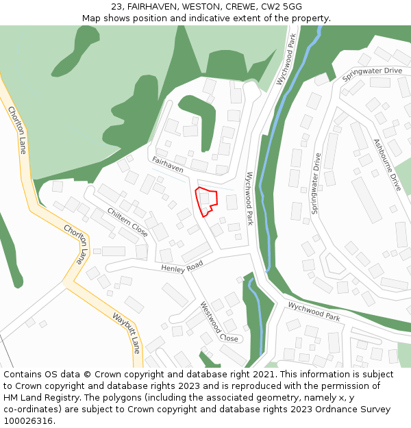 23, FAIRHAVEN, WESTON, CREWE, CW2 5GG: Location map and indicative extent of plot