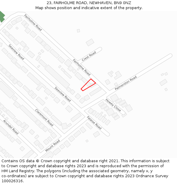 23, FAIRHOLME ROAD, NEWHAVEN, BN9 0NZ: Location map and indicative extent of plot