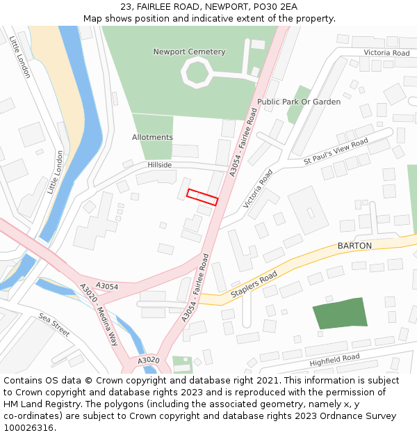 23, FAIRLEE ROAD, NEWPORT, PO30 2EA: Location map and indicative extent of plot