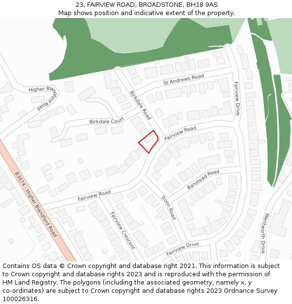 23, FAIRVIEW ROAD, BROADSTONE, BH18 9AS: Location map and indicative extent of plot