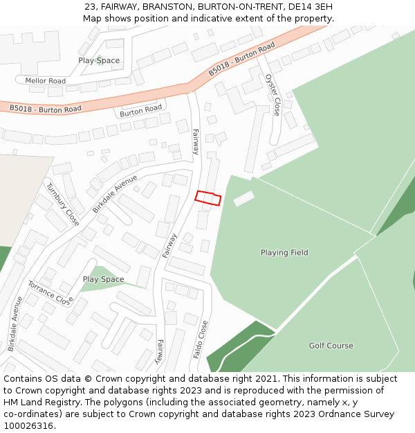 23, FAIRWAY, BRANSTON, BURTON-ON-TRENT, DE14 3EH: Location map and indicative extent of plot