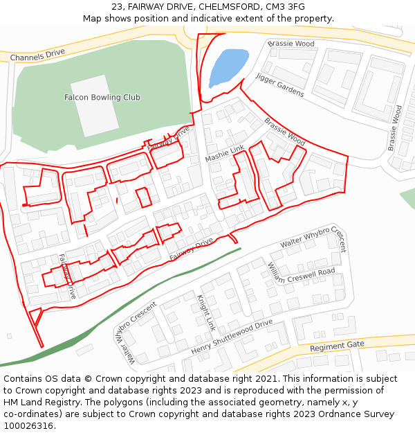 23, FAIRWAY DRIVE, CHELMSFORD, CM3 3FG: Location map and indicative extent of plot