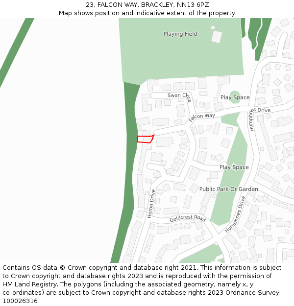 23, FALCON WAY, BRACKLEY, NN13 6PZ: Location map and indicative extent of plot