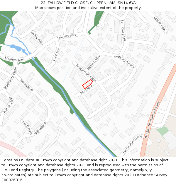 23, FALLOW FIELD CLOSE, CHIPPENHAM, SN14 6YA: Location map and indicative extent of plot