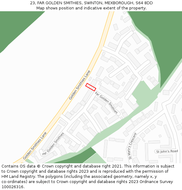 23, FAR GOLDEN SMITHIES, SWINTON, MEXBOROUGH, S64 8DD: Location map and indicative extent of plot