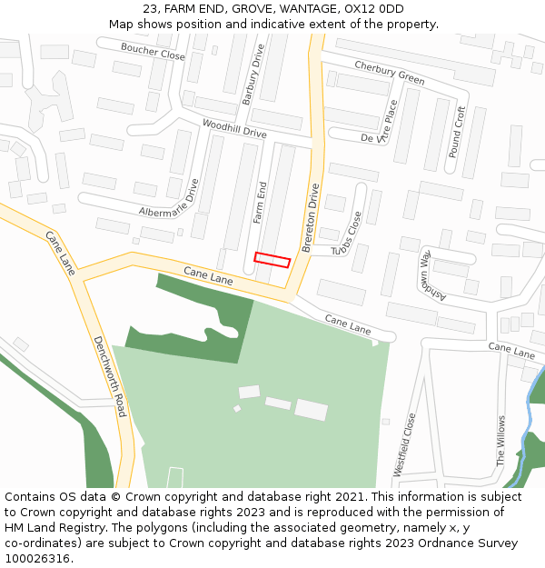 23, FARM END, GROVE, WANTAGE, OX12 0DD: Location map and indicative extent of plot