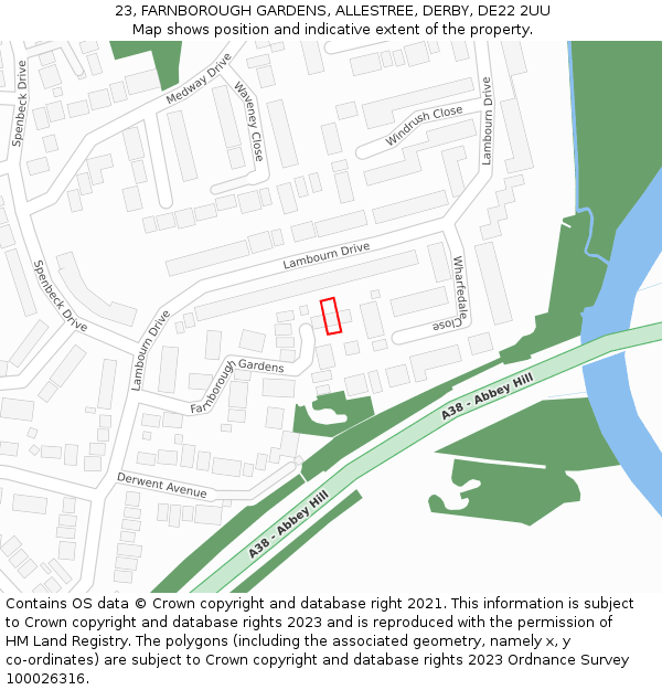 23, FARNBOROUGH GARDENS, ALLESTREE, DERBY, DE22 2UU: Location map and indicative extent of plot