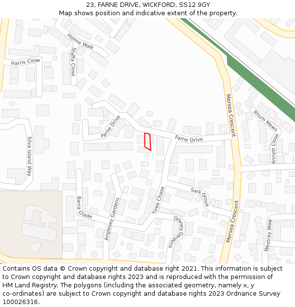 23, FARNE DRIVE, WICKFORD, SS12 9GY: Location map and indicative extent of plot