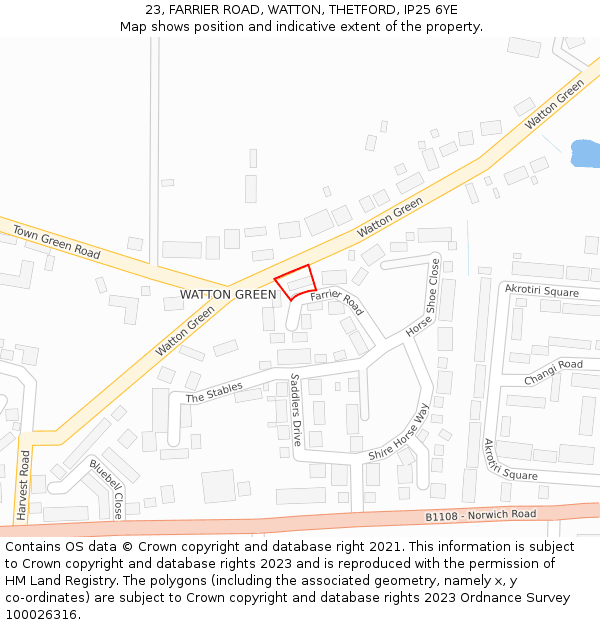 23, FARRIER ROAD, WATTON, THETFORD, IP25 6YE: Location map and indicative extent of plot