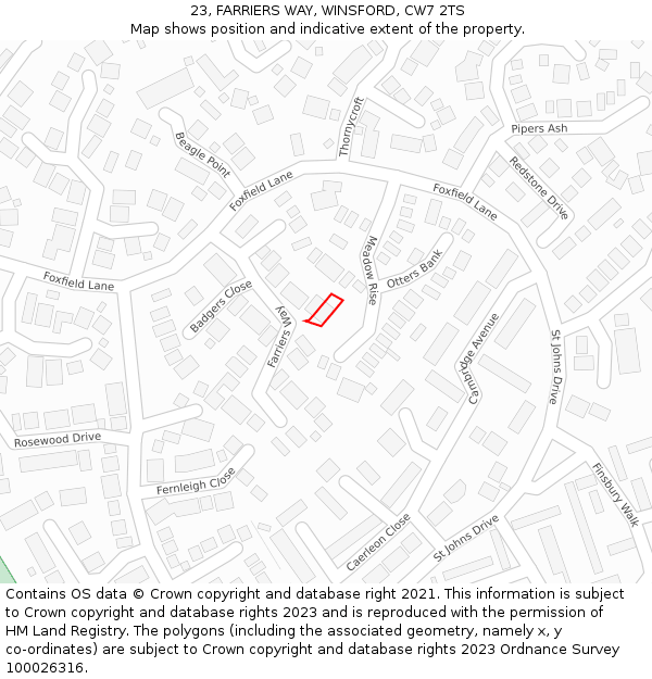 23, FARRIERS WAY, WINSFORD, CW7 2TS: Location map and indicative extent of plot