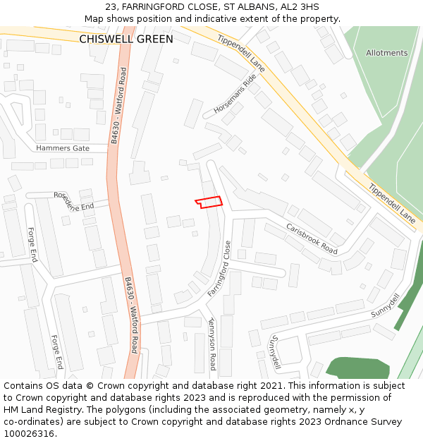 23, FARRINGFORD CLOSE, ST ALBANS, AL2 3HS: Location map and indicative extent of plot