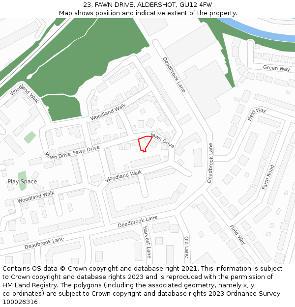 23, FAWN DRIVE, ALDERSHOT, GU12 4FW: Location map and indicative extent of plot