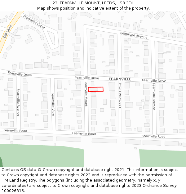 23, FEARNVILLE MOUNT, LEEDS, LS8 3DL: Location map and indicative extent of plot