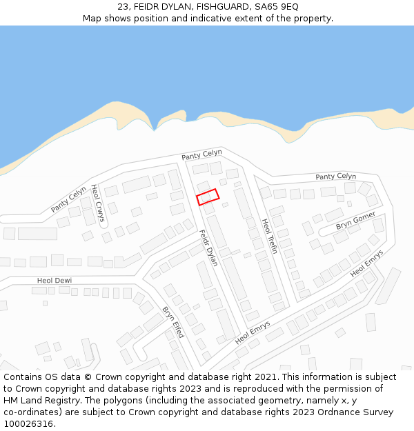 23, FEIDR DYLAN, FISHGUARD, SA65 9EQ: Location map and indicative extent of plot