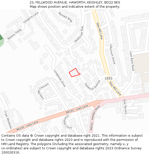 23, FELLWOOD AVENUE, HAWORTH, KEIGHLEY, BD22 9ES: Location map and indicative extent of plot