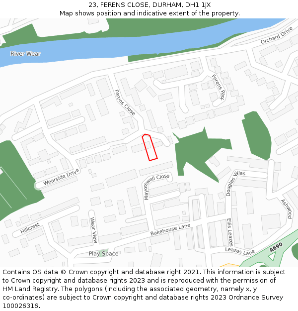 23, FERENS CLOSE, DURHAM, DH1 1JX: Location map and indicative extent of plot