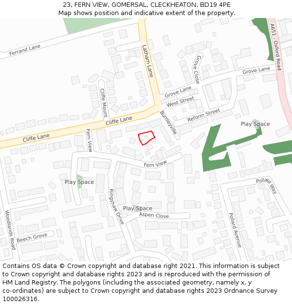 23, FERN VIEW, GOMERSAL, CLECKHEATON, BD19 4PE: Location map and indicative extent of plot