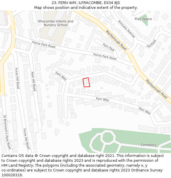 23, FERN WAY, ILFRACOMBE, EX34 8JS: Location map and indicative extent of plot