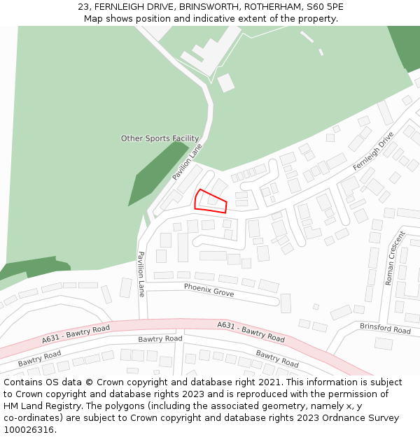 23, FERNLEIGH DRIVE, BRINSWORTH, ROTHERHAM, S60 5PE: Location map and indicative extent of plot
