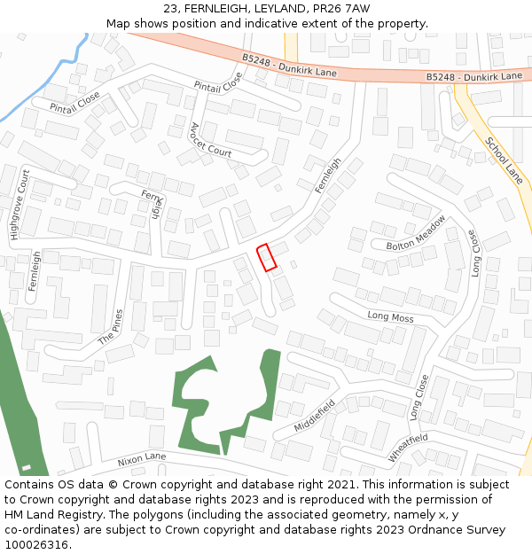 23, FERNLEIGH, LEYLAND, PR26 7AW: Location map and indicative extent of plot