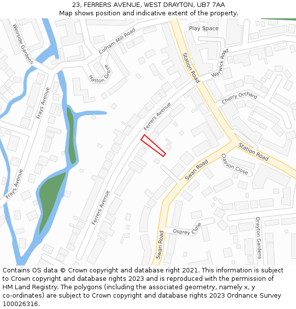 23, FERRERS AVENUE, WEST DRAYTON, UB7 7AA: Location map and indicative extent of plot