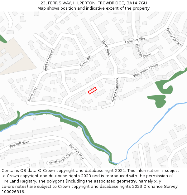 23, FERRIS WAY, HILPERTON, TROWBRIDGE, BA14 7GU: Location map and indicative extent of plot