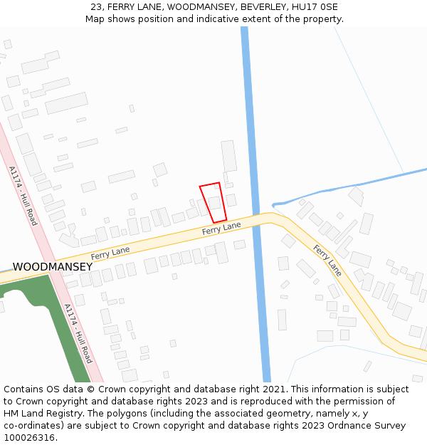 23, FERRY LANE, WOODMANSEY, BEVERLEY, HU17 0SE: Location map and indicative extent of plot