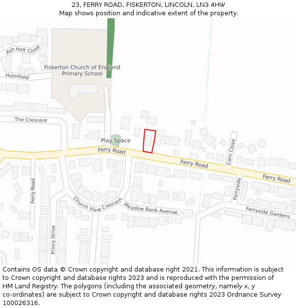 23, FERRY ROAD, FISKERTON, LINCOLN, LN3 4HW: Location map and indicative extent of plot