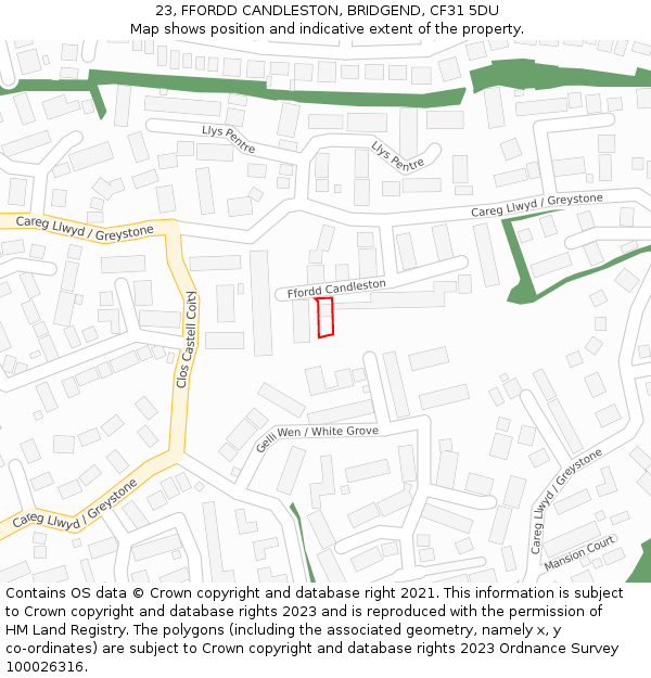 23, FFORDD CANDLESTON, BRIDGEND, CF31 5DU: Location map and indicative extent of plot