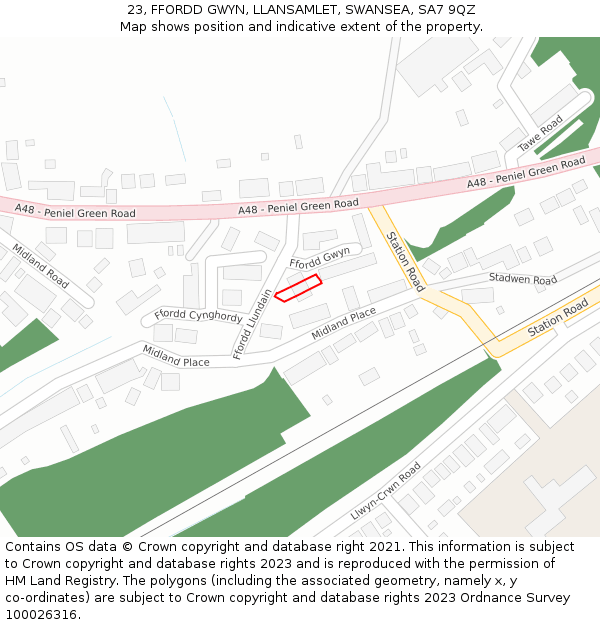 23, FFORDD GWYN, LLANSAMLET, SWANSEA, SA7 9QZ: Location map and indicative extent of plot