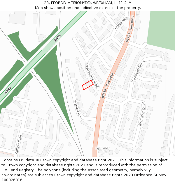 23, FFORDD MEIRIONYDD, WREXHAM, LL11 2LA: Location map and indicative extent of plot