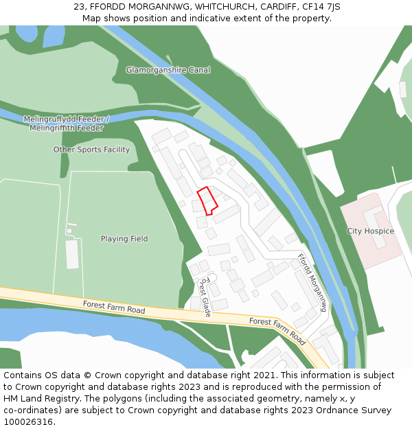 23, FFORDD MORGANNWG, WHITCHURCH, CARDIFF, CF14 7JS: Location map and indicative extent of plot