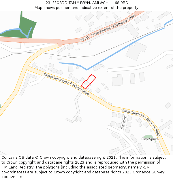 23, FFORDD TAN Y BRYN, AMLWCH, LL68 9BD: Location map and indicative extent of plot