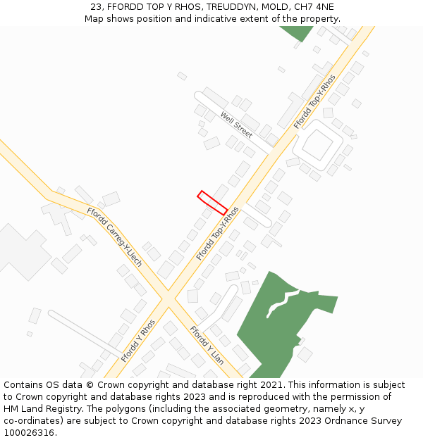 23, FFORDD TOP Y RHOS, TREUDDYN, MOLD, CH7 4NE: Location map and indicative extent of plot