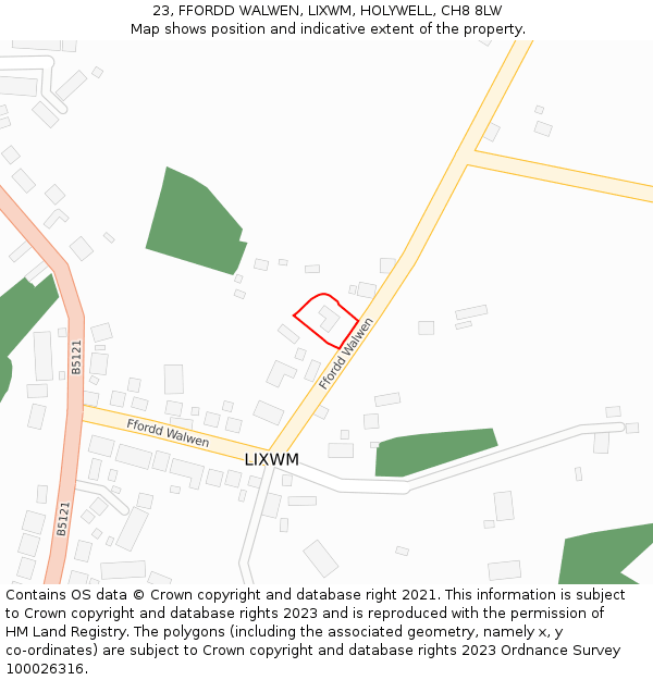 23, FFORDD WALWEN, LIXWM, HOLYWELL, CH8 8LW: Location map and indicative extent of plot