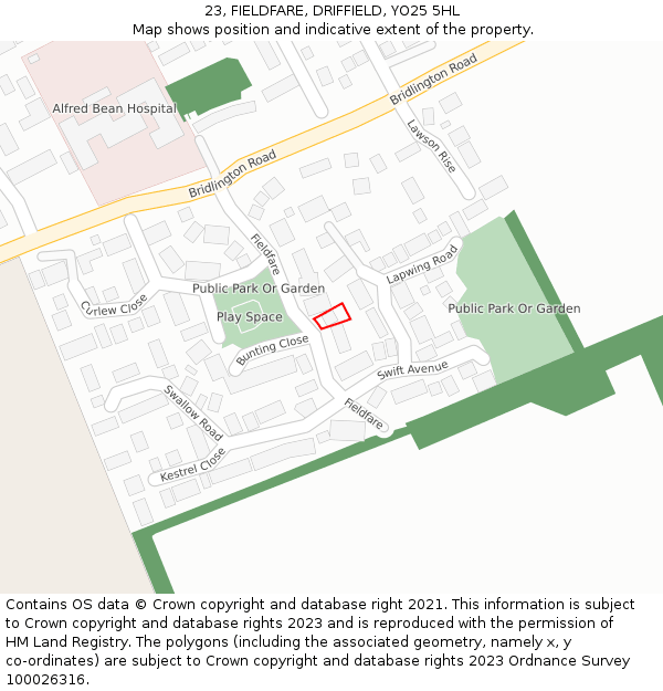 23, FIELDFARE, DRIFFIELD, YO25 5HL: Location map and indicative extent of plot