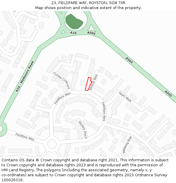 23, FIELDFARE WAY, ROYSTON, SG8 7XR: Location map and indicative extent of plot