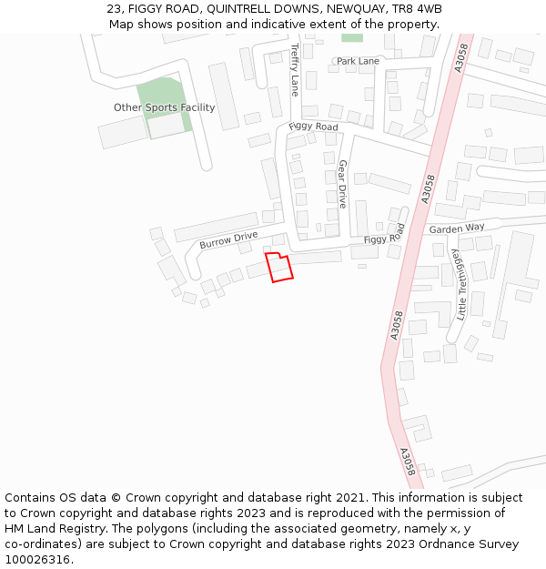 23, FIGGY ROAD, QUINTRELL DOWNS, NEWQUAY, TR8 4WB: Location map and indicative extent of plot