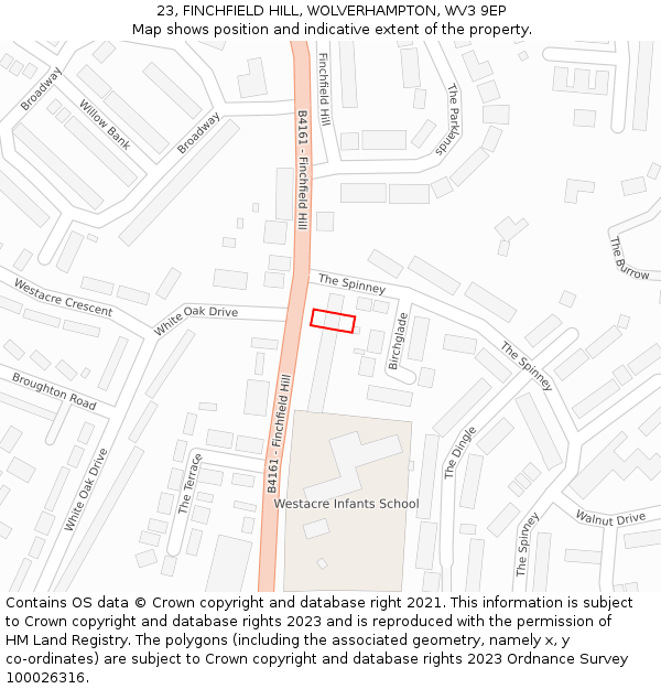 23, FINCHFIELD HILL, WOLVERHAMPTON, WV3 9EP: Location map and indicative extent of plot