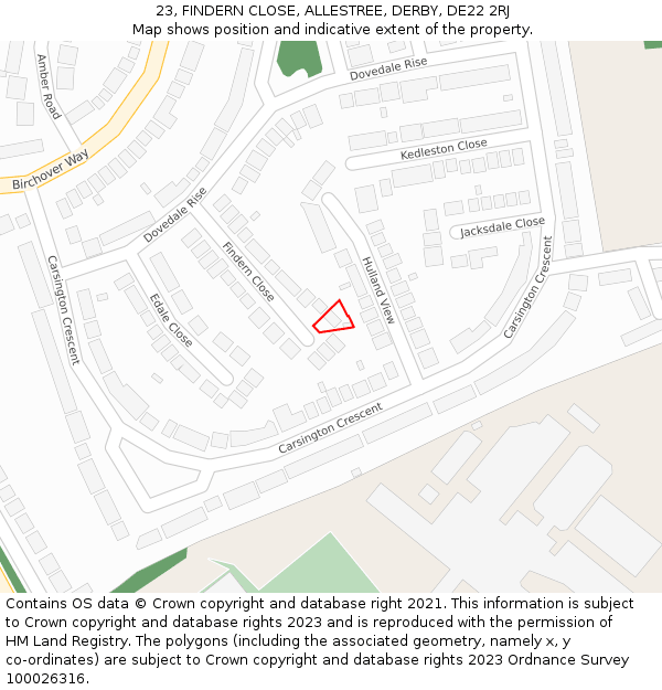23, FINDERN CLOSE, ALLESTREE, DERBY, DE22 2RJ: Location map and indicative extent of plot