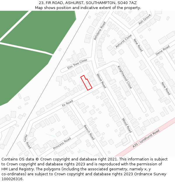 23, FIR ROAD, ASHURST, SOUTHAMPTON, SO40 7AZ: Location map and indicative extent of plot