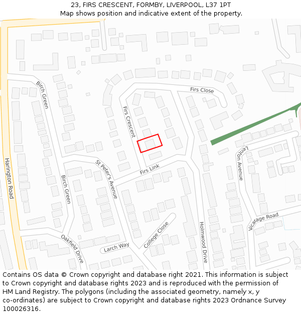 23, FIRS CRESCENT, FORMBY, LIVERPOOL, L37 1PT: Location map and indicative extent of plot