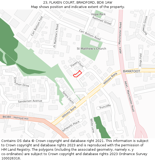 23, FLAXEN COURT, BRADFORD, BD6 1AW: Location map and indicative extent of plot