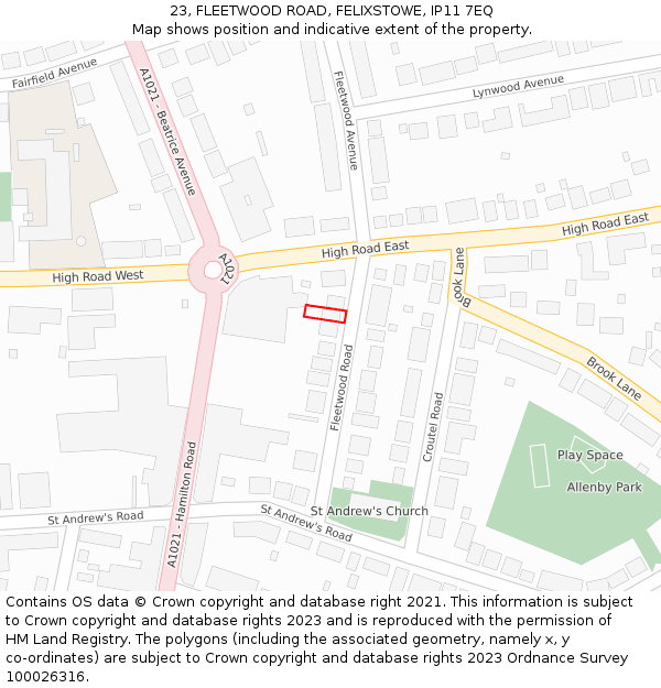 23, FLEETWOOD ROAD, FELIXSTOWE, IP11 7EQ: Location map and indicative extent of plot