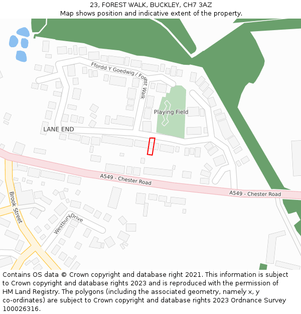 23, FOREST WALK, BUCKLEY, CH7 3AZ: Location map and indicative extent of plot