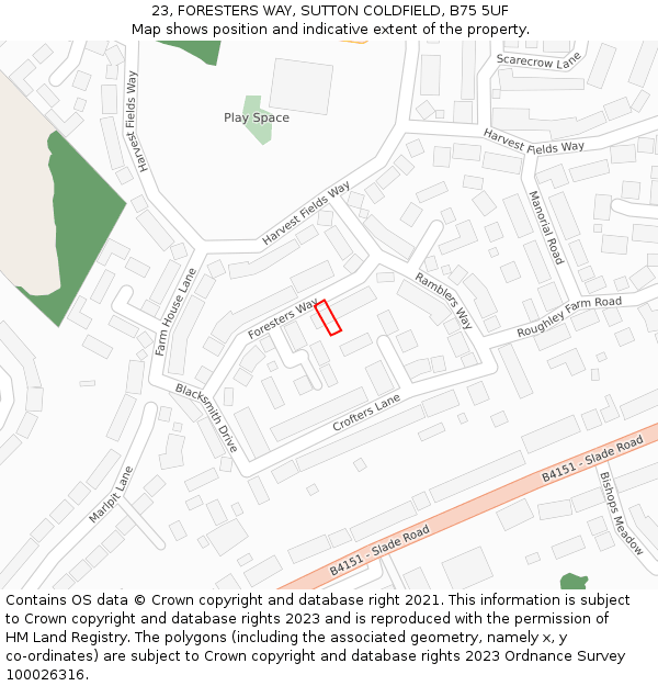 23, FORESTERS WAY, SUTTON COLDFIELD, B75 5UF: Location map and indicative extent of plot