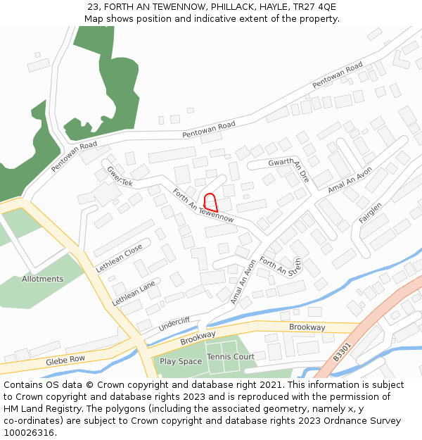 23, FORTH AN TEWENNOW, PHILLACK, HAYLE, TR27 4QE: Location map and indicative extent of plot